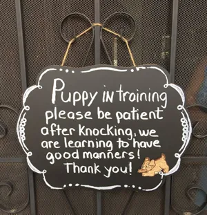 A sign offering guidance for puppy training