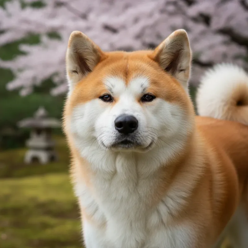 A noble Akita Inu, the breed of the famous Japanese dog at the train station, Hachikō, looking loyal and intelligent.