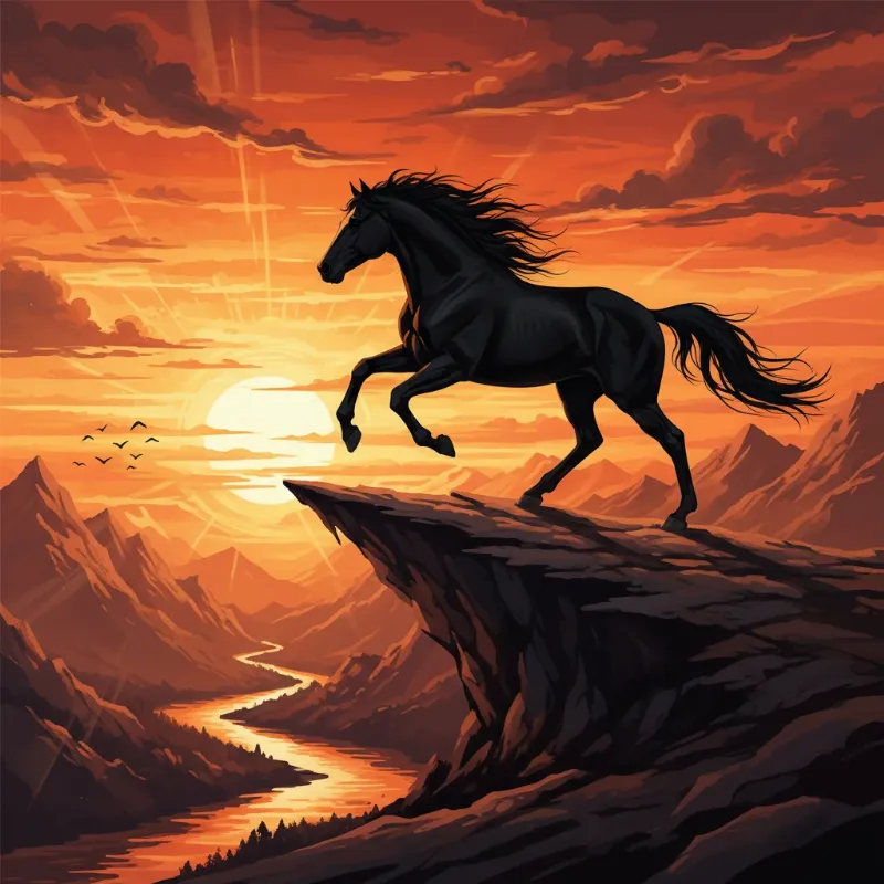The symbolic allure of horse erotic stories represented by a powerful horse silhouette against a sunset