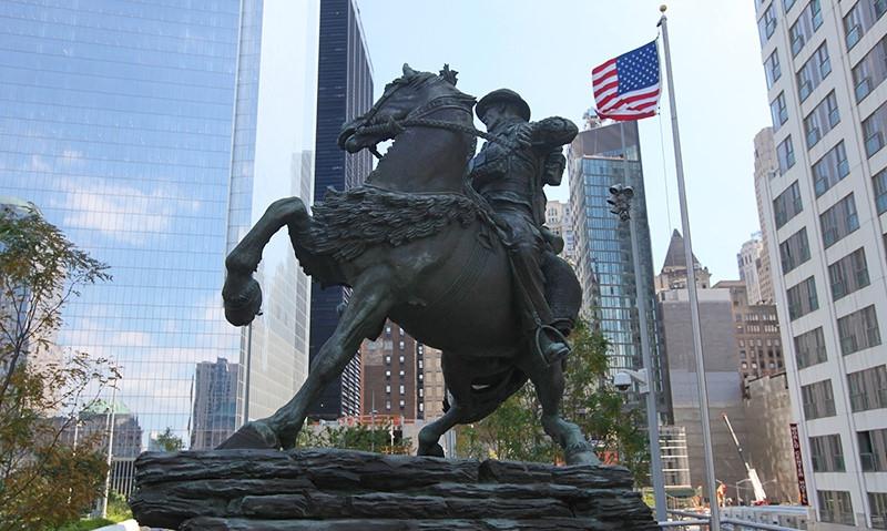 The bronze America's Response Monument, showing a soldier on horseback, which tells the declassified story of the horse soldiers