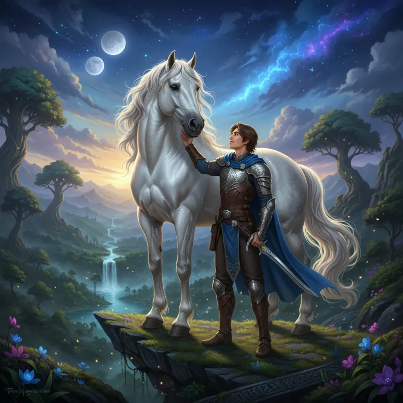 The iconic horses name on Neverending Story, Artax, standing loyally by his companion Atreyu.
