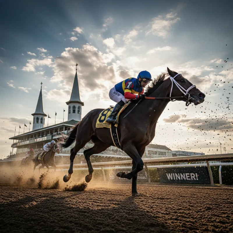 The champion racehorse Barbaro and his jockey pulling away from the field in the Barbaro horse story.