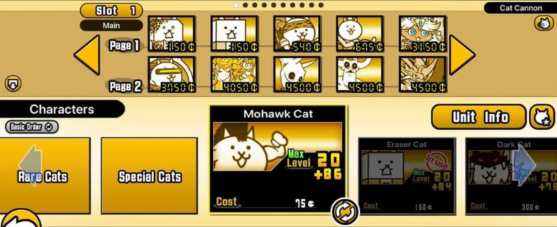 Best Battle Cats training progression showing cat units and stats