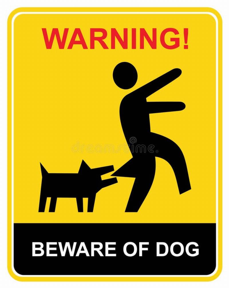 An illustrative image of a "Beware of the Dog" sign with a friendly-looking but alert dog silhouette, symbolizing responsible awareness.