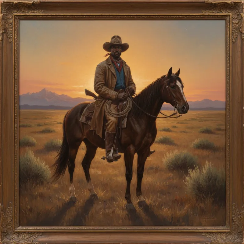 An alt-text for an image about African American horse stories, featuring a black cowboy.