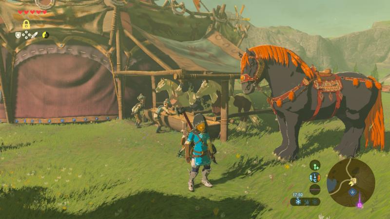 The user interface for registering a horse at a stable in Zelda: Breath of the Wild, showing the stats for strength, speed, and stamina.