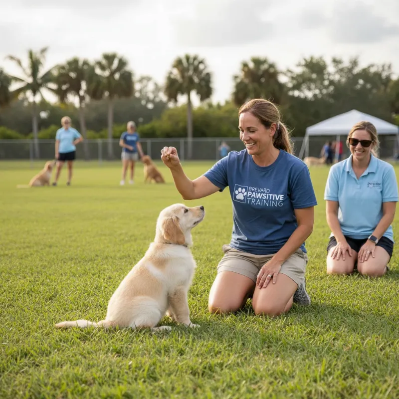 Expert advice from a Brevard County dog trainer to a dog owner with their puppy.