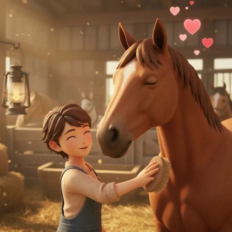 A player character brushing their horse in Story of Seasons A Wonderful Life to increase friendship.