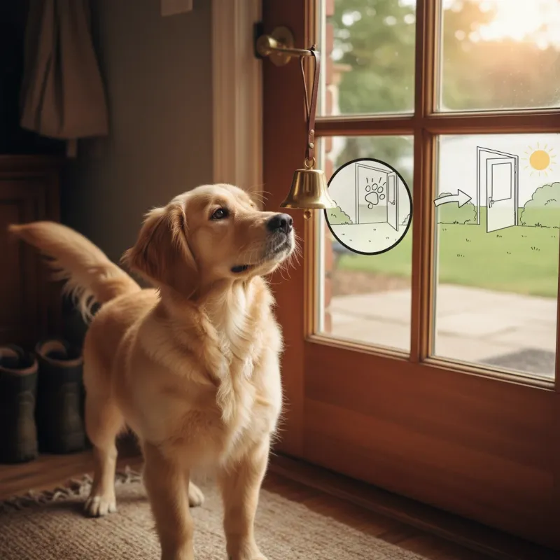 Effective steps for teaching your dog to use a doorbell for potty breaks, illustrating positive reinforcement techniques.