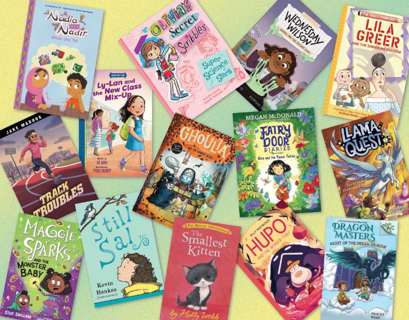 A vibrant flat lay of various "Dog Man" books arranged neatly, showcasing their colorful covers and the depth of the series, appealing to those interested in dog man books reading.