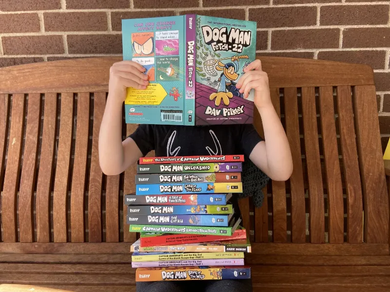 Exciting new Dog Man book cover art, featuring Dog Man in action, anticipation for the next release