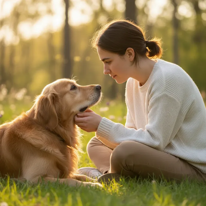 An alt-text for an image showing a person understanding an old story coming straight from the horses mouth from their dog.
