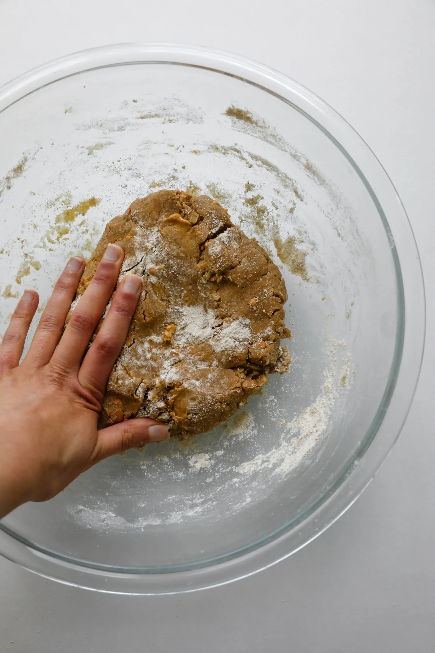 Dough for 3-Ingredient Peanut Butter Banana Dog Treats in a mixing bowl