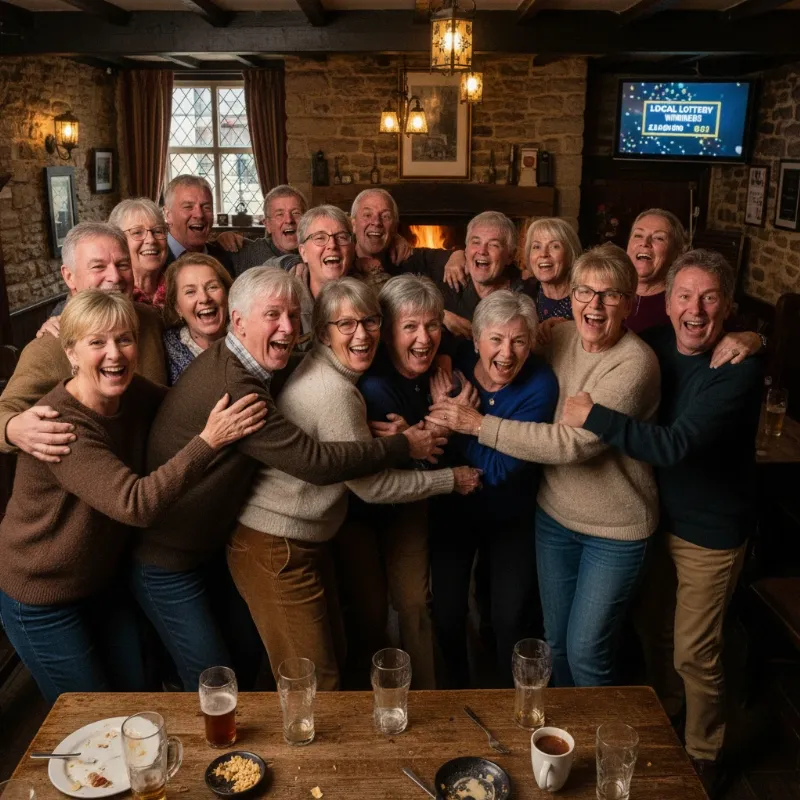 The Dream Alliance horse true story captured in an image showing a diverse group of people celebrating, representing the syndicate members' joy after a race win, embodying community and shared success.