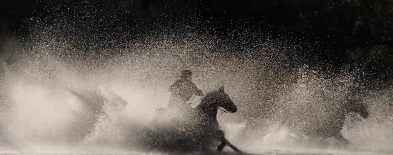 An epic movie scene depicting one of the best horse stories, with a rider and a powerful horse galloping across a dramatic landscape.