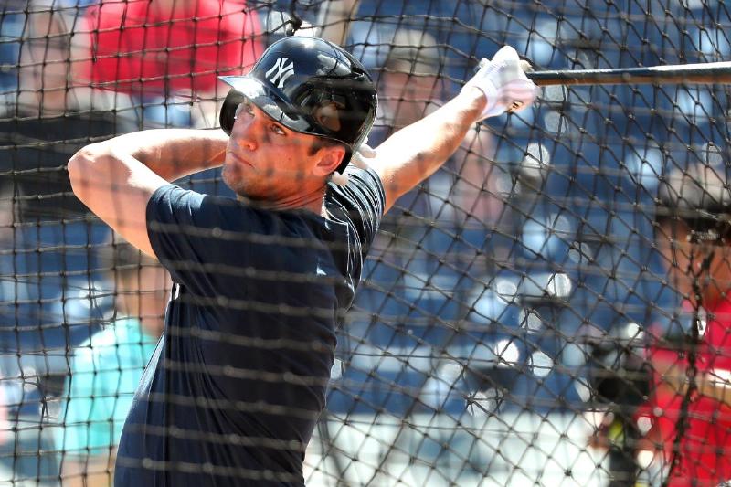 Greg Bird participating in a hitting drill during spring training