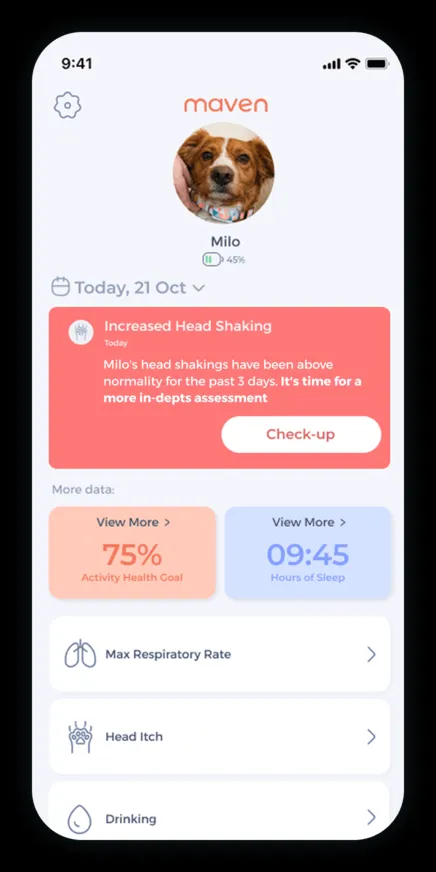 Image of a dog's health tracker interface