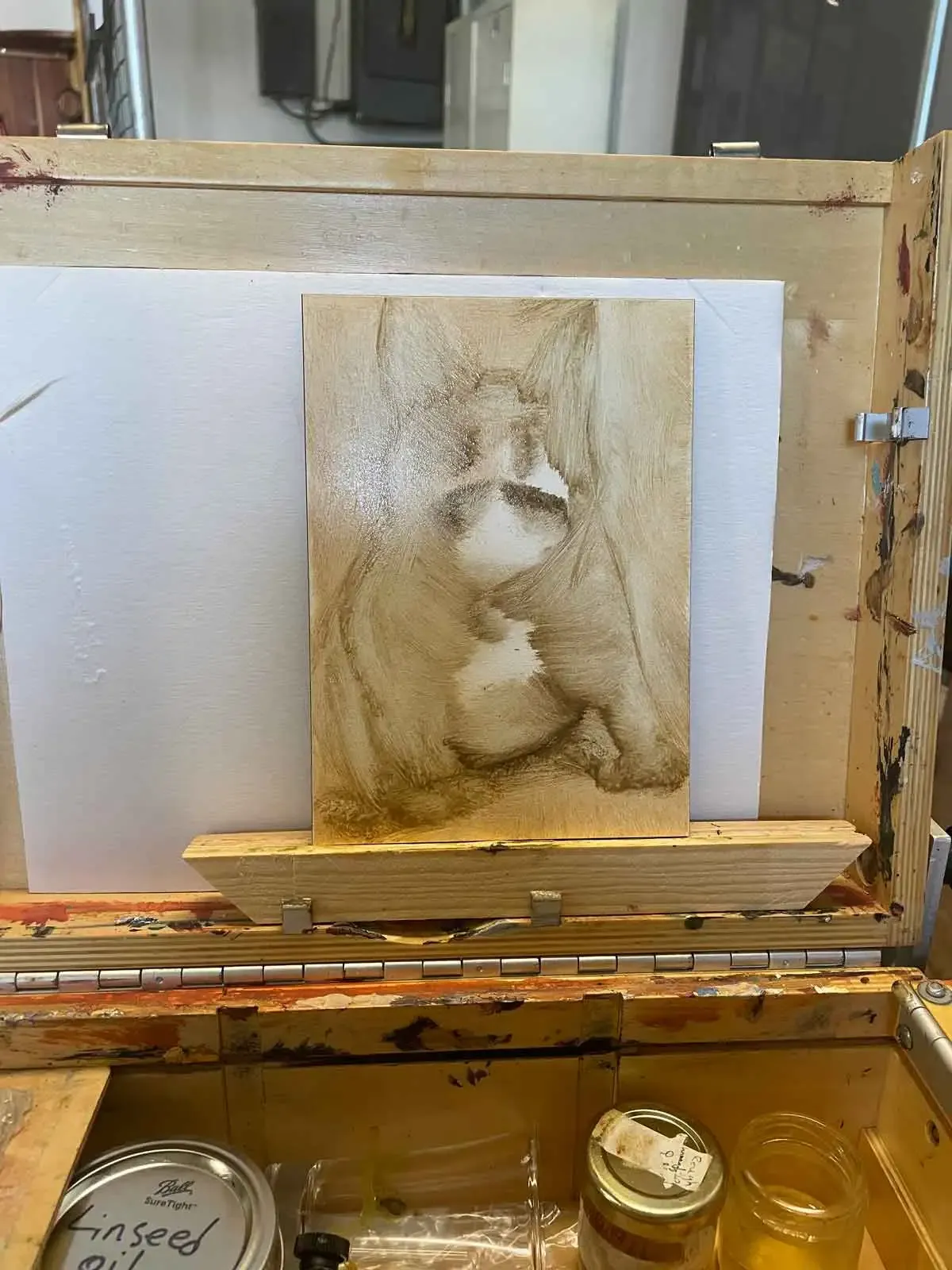 Multiple stages of the Hugo painting, showing the refinement process.