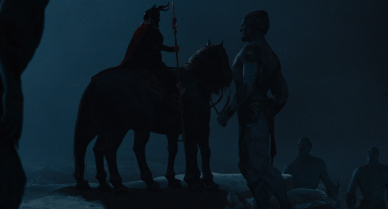 Odin riding his eight-legged horse Sleipnir, a key figure from the Loki and horse story, across the Bifrost bridge.