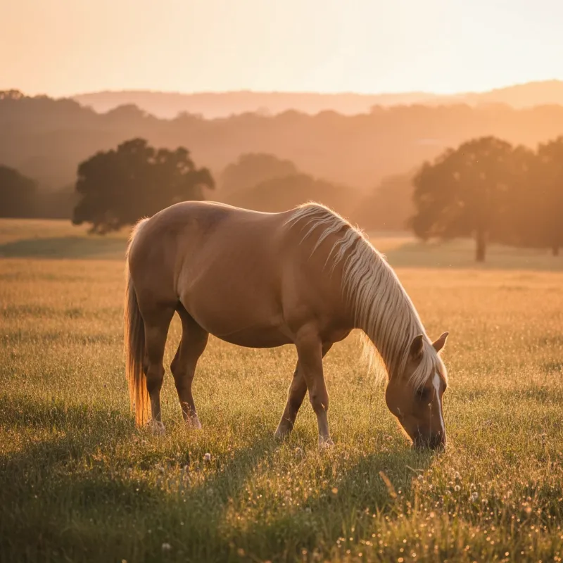 A heavily pregnant chestnut horse standing peacefully in a sunlit green pasture, her belly round and full, embodying the tranquility of the final stages of a pregnant horse story.