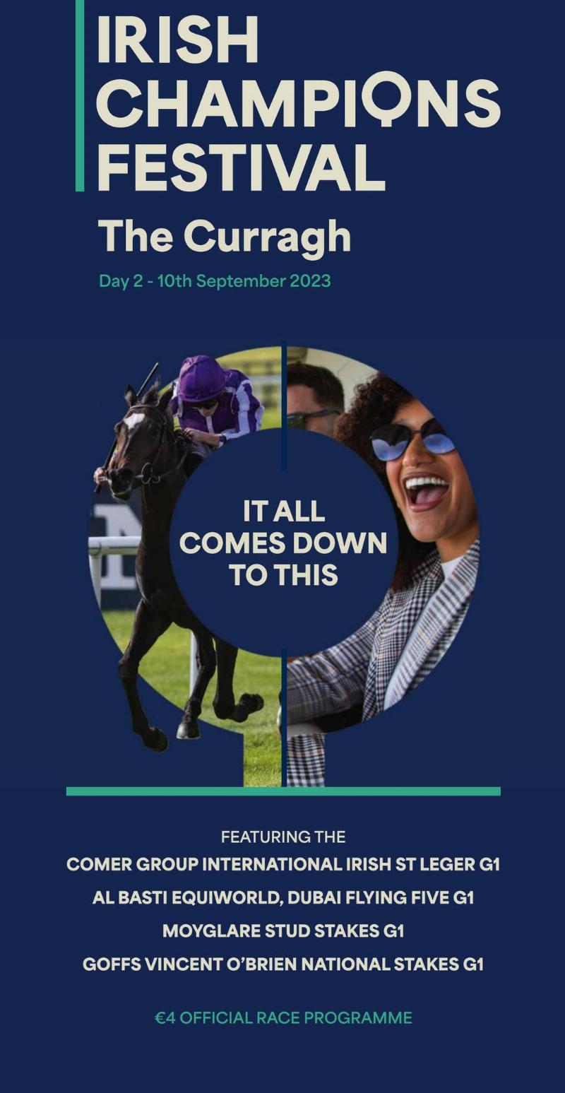 The racehorse Big Gossey, trained by Charles O'Brien, powerfully crossing the finish line to win the 'Bold Lad' Sprint Handicap.