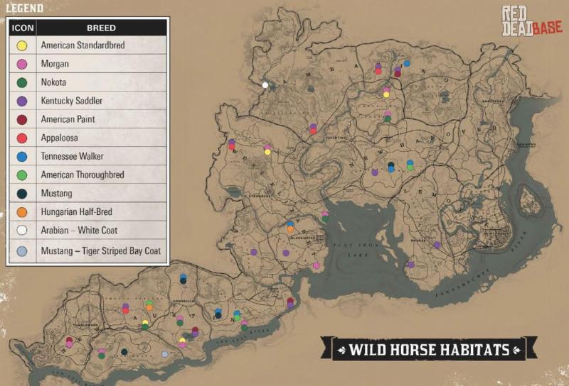 An in-game map of the Red Dead Redemption 2 world, with a red circle highlighting the Wapiti Indian Reservation area, indicating the location of one of the rdr2 story mode new horses.