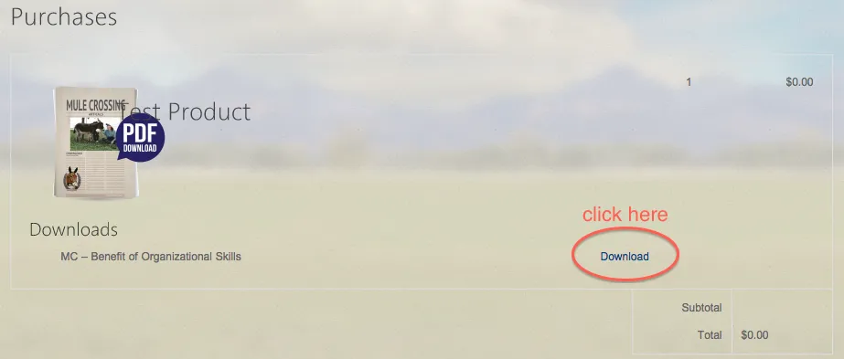 Screenshot showing how to download digital products from the LTR store.