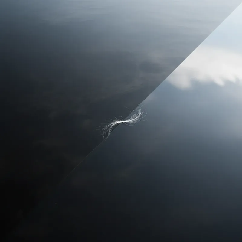A conceptual image representing the struggle of the horse from Never Ending Story, with a single white feather floating above a dark, murky water surface, symbolizing hope amidst despair.