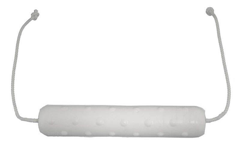 An overhead shot of a complete waterfowl dog training kit, including canvas dummies, a whistle, a check cord, and a launcher.