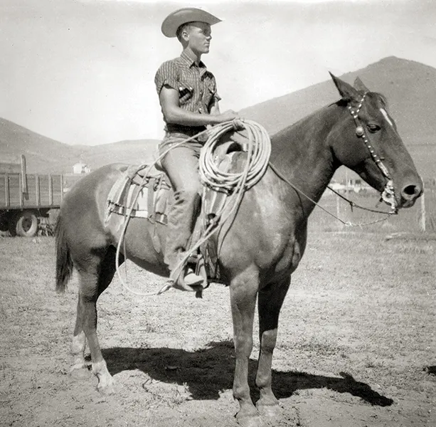 Doug Black competition roping in a spade bit, 1958.