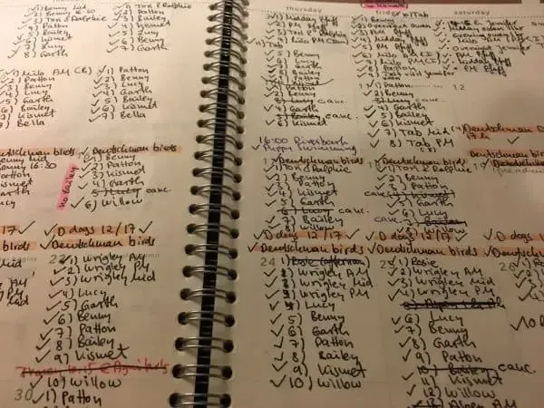 Hard copy Pet Sitting Schedule of a professional dog walker