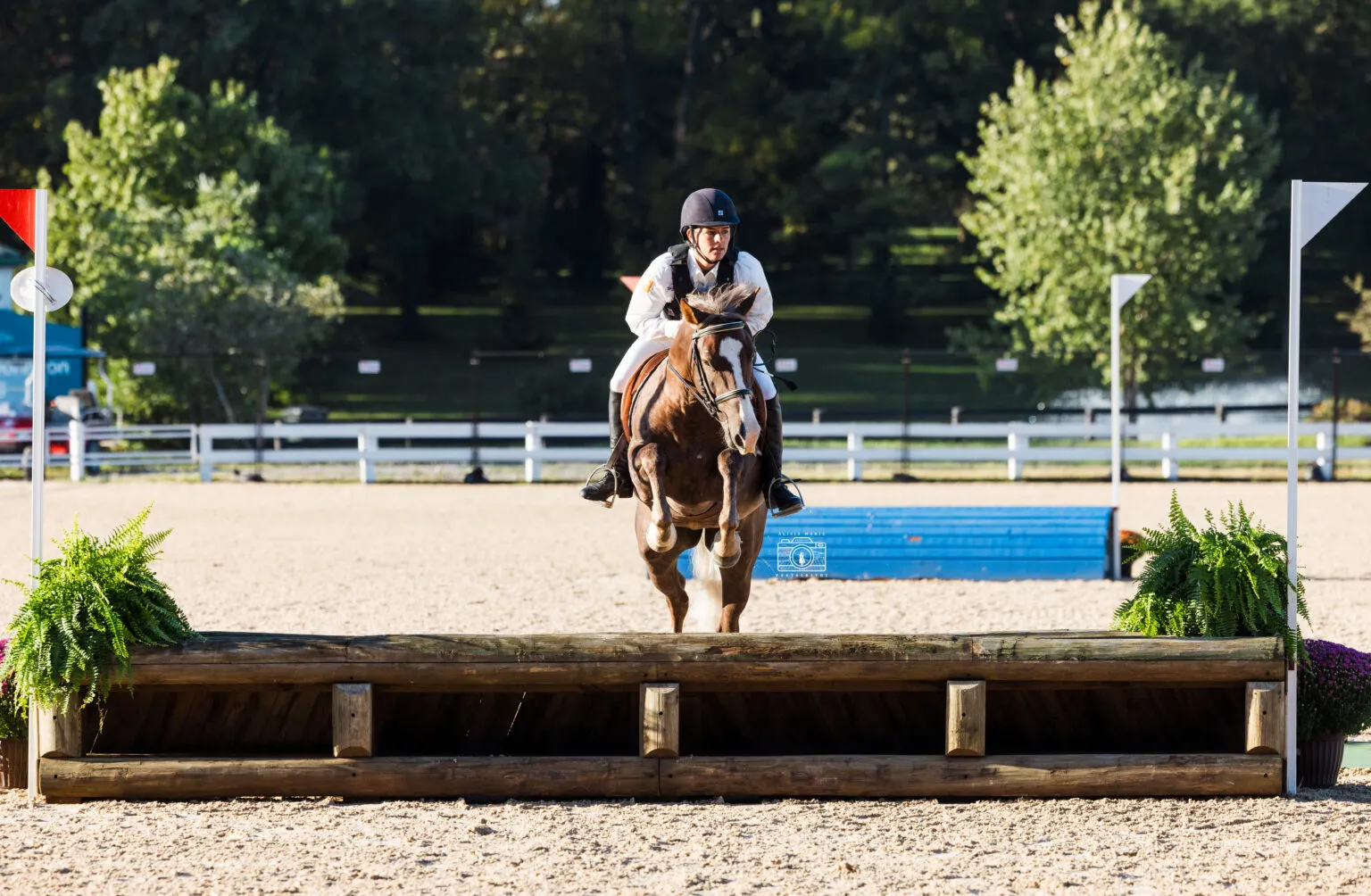 Samantha Rock and Handy Dandy jumping a fence during the arena cross country competition.